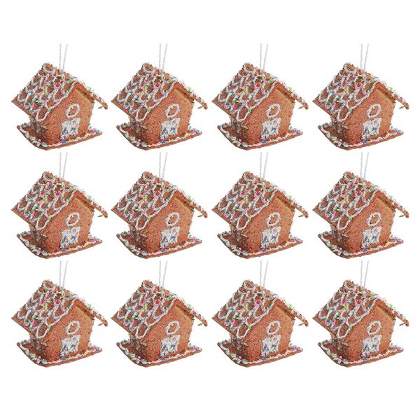 iH casadécor Gingerbread Birdhouse Multicolour Plastic Hanging Ornaments - 12/Pack