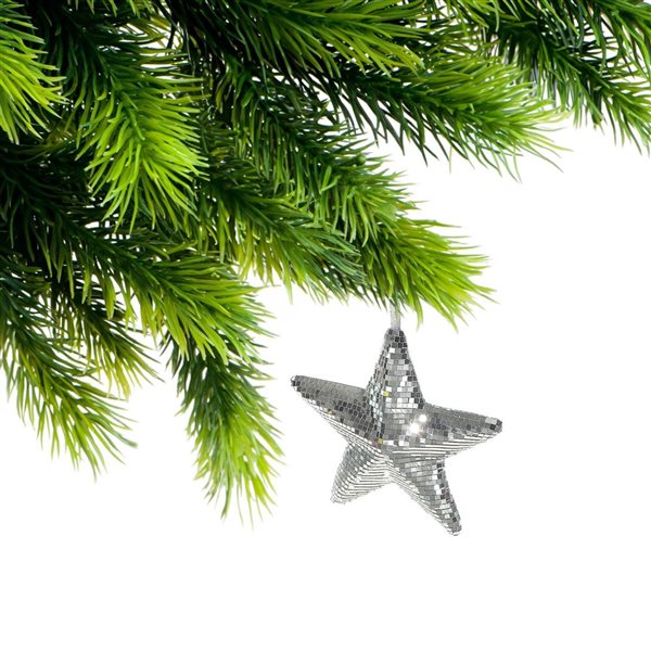 iH casadécor Sparkling Disco Mirror Star Silver Plastic Hanging Ornament - 1/Pack