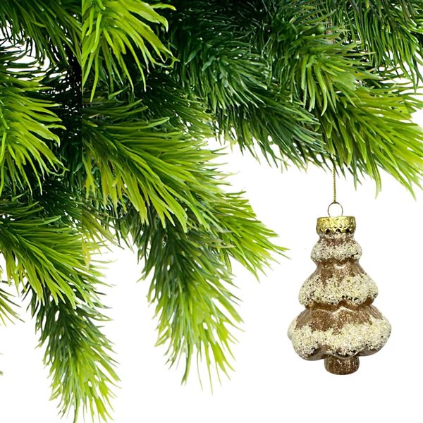 iH casadécor Glitter Tree Champagne Plastic Hanging Ornaments - 12/Pack