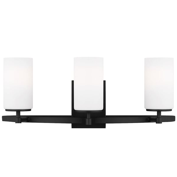 Generation Lighting Alturas 22-in W Three-Light Bath Wall Fixture with Etched Glass Shade with White Interior - Black