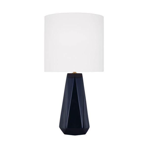 Generation Lighting Moresby 1-Light Medium Table Lamp w/ White Linen Cylinder Shade - Gloss Navy