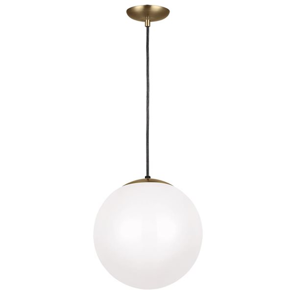 Generation Lighting Leo Extra Large Steel 1-Light Globe Pendant Light w/ White Glass Shade - Satin Brass