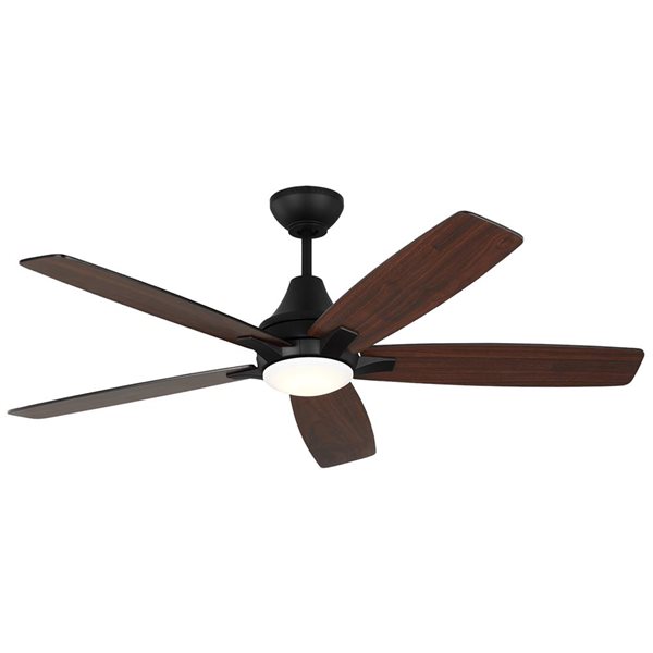 Generation Lighting Lowden 52-in 1 LED Acrylic Shade 4-Speed Ceiling Fan - Black w/ 5 Black/Brown Reversible Blades