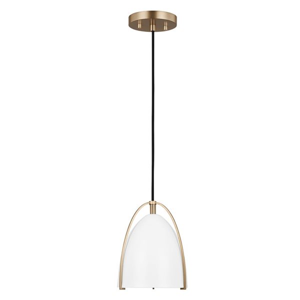 Generation Lighting Norman Mini Steel 1-Light Pendant Light w/ White Glass Shade - Satin Brass