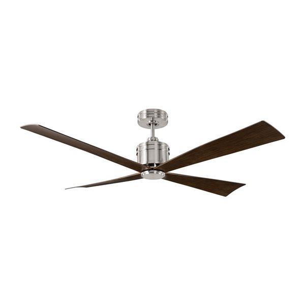 Generation Lighting Launceton 56-in 4-Blade 6-Speed Ceiling Fan - Brushed Steel w/ Walnut Blades