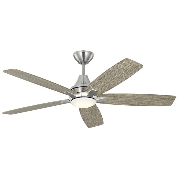 Generation Lighting Lowden 52-in 1 Acrylic Shade LED 5-Blade 4-Speed Ceiling Fan - Steel w/ Light Grey Oak Blades