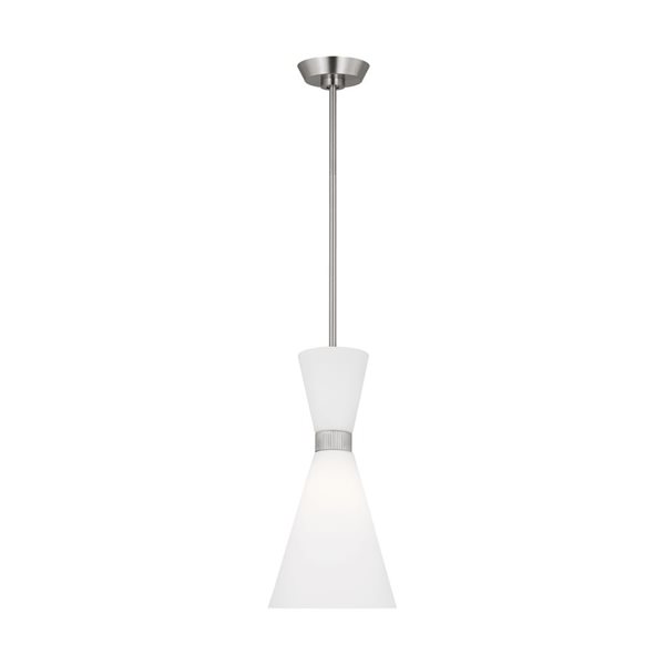 Generation Lighting Belcarra Small Steel 1-Light Pendant Light w/ Etched Glass Shade - Brushed Steel