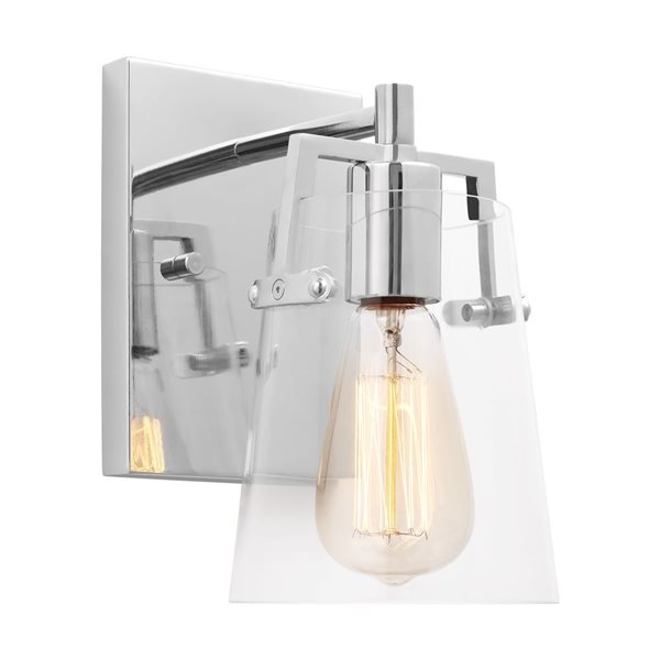 Generation Lighting Crofton 5.25 W x 9-in H Chrome Metal Modern Wall Sconce w/ Clear Glass Shade