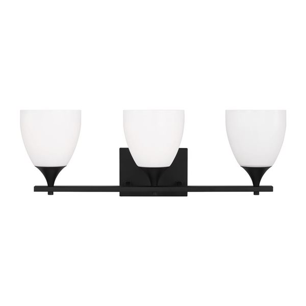 Generation Lighting Toffino 26-in W Black Metal Modern 3-Light Vanity Light w/ White Glass