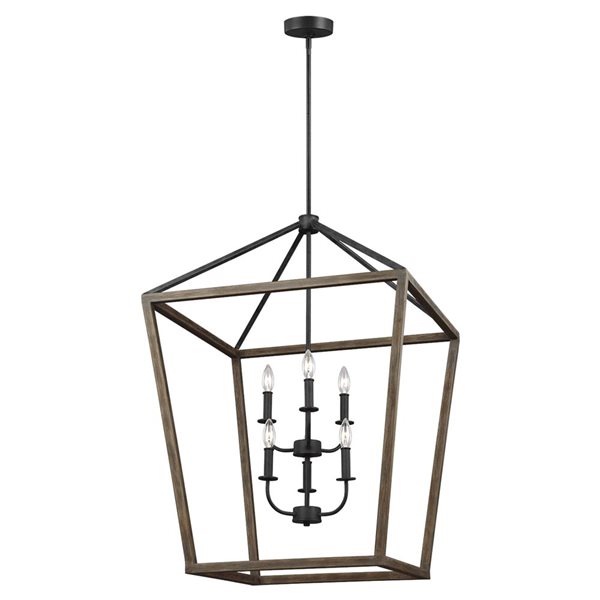 Generation Lighting Gannet 25.5 W x 36-in H Weathered Oak Wood/Antique Forged Iron Traditional 6-Light Chandelier