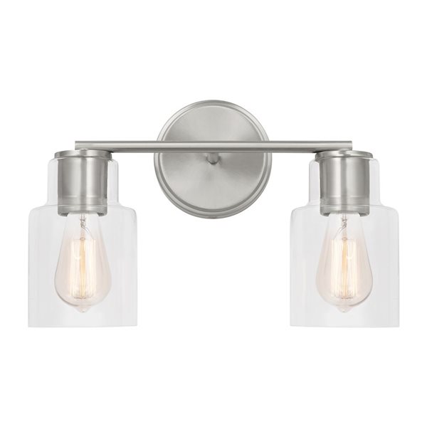 Generation Lighting Sayward 14.13-in W Brushed Steel Metal Transitional 2-Light Vanity Light w/ Clear Glass