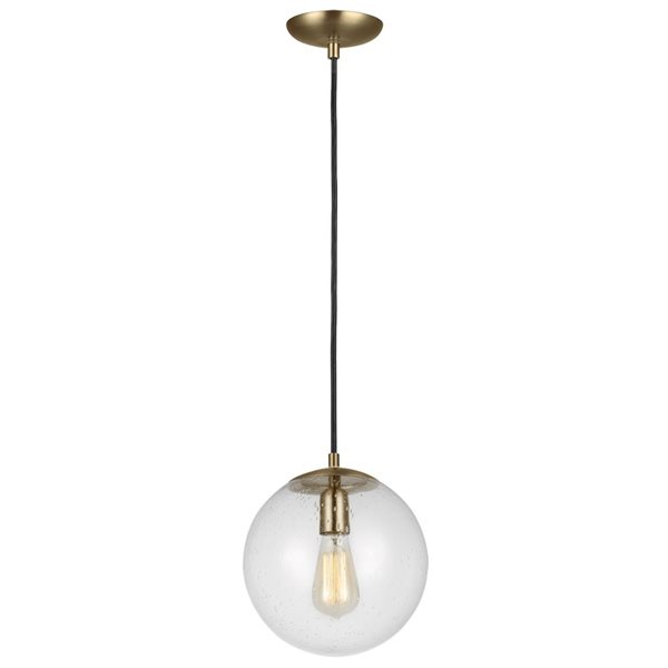 Generation Lighting Leo 10-in W Satin Brass Metal Contemporary Pendant Light w/ Seeded Glass Globe
