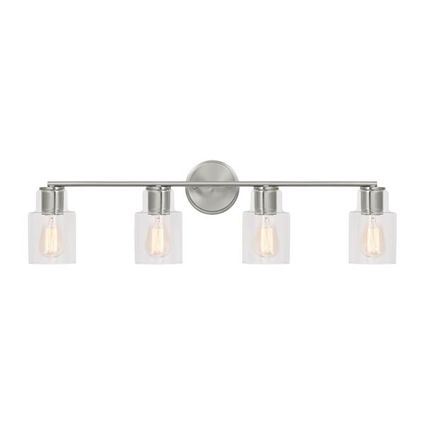 Generation Lighting Sayward 32.38-in W Brushed Steel Metal Transitional 4-Light Vanity Light w/ Clear Glass