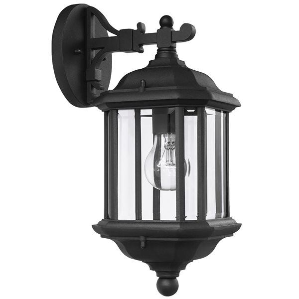 Generation Lighting Kent 6.5 W x 15-in H Black Metal Traditional Outdoor Wall Lantern w/ Clear Glass
