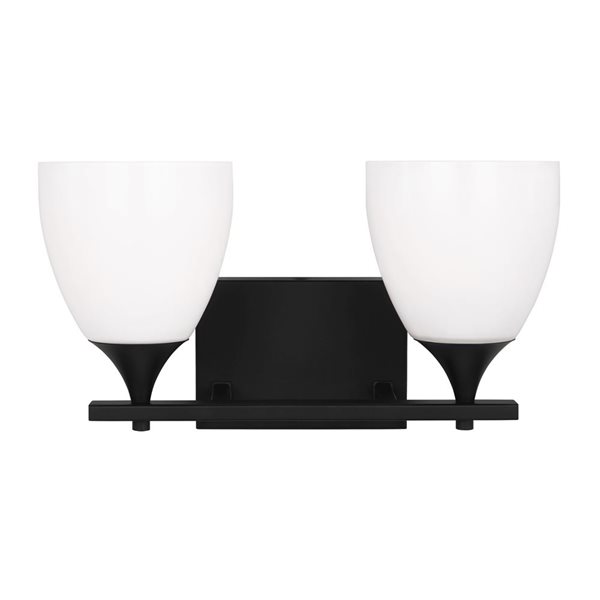 Generation Lighting Toffino 16-in W Black Metal Modern 2-Light Vanity Light w/ White Glass