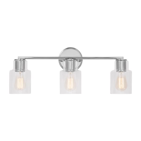 Generation Lighting Sayward 24-in W Chrome Metal Transitional 3-Light Vanity Light w/ Clear Glass