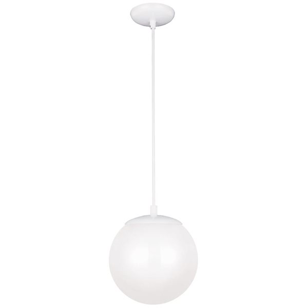Generation Lighting Leo 8.5-in H White 1-Light Hanging Globe Indoor Pendant w/ White Glass Diffuser
