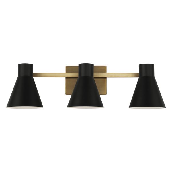 Generation Lighting Towner 25.62-in Brass Transitional 3-Light Vanity Light w/ Black Metal Shades