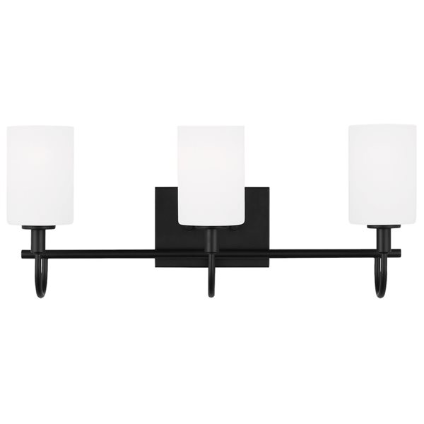Generation Lighting Oak Moore 23.88-in Black Traditional 3-Light Vanity Light w/ Etched Glass Shades