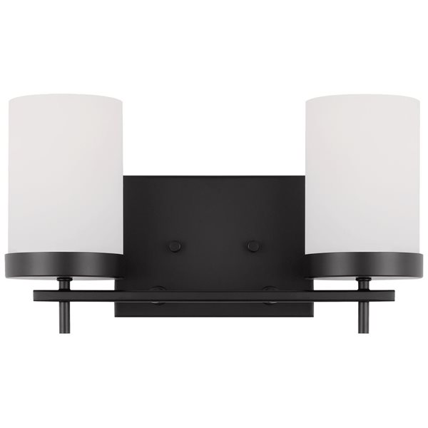 Generation Lighting Zire 14-in Black Modern/Contemporary 2-Light Vanity Light w/ Etched Glass Shades
