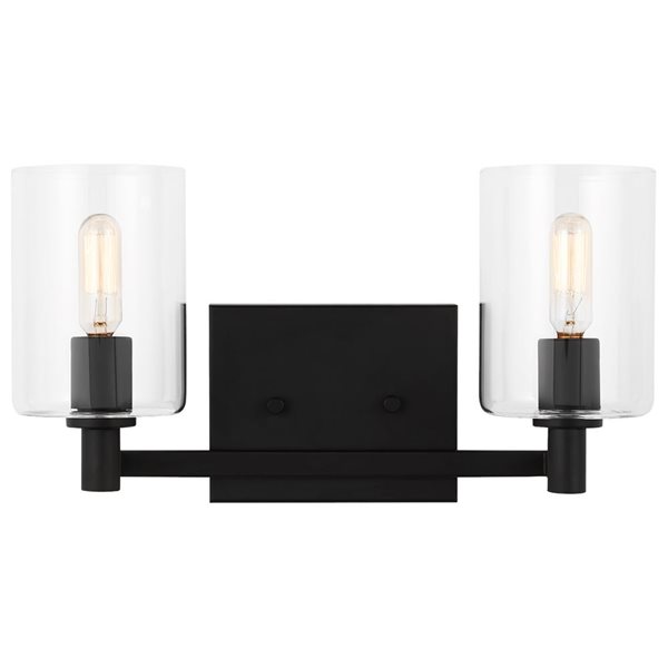Generation Lighting Fullton 14.25-in Black Modern/Contemporary 2-Light Vanity Light w/ White Glass Shades