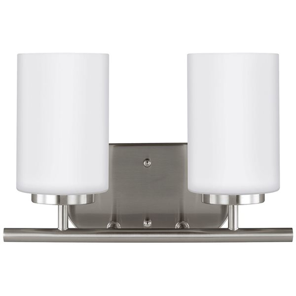 Generation Lighting Oslo 12.5-in Nickel Modern/Contemporary 2-Light Vanity Light w/ Opal Etched Glass Shades
