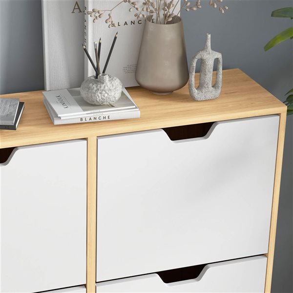 HOMCOM Shoe Cabinet for 14 Pairs of Shoes w/ 4 Flip Drawers and Adjustable Shelves - Natural