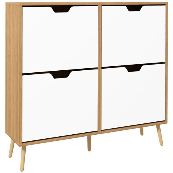 HOMCOM Shoe Cabinet for 14 Pairs of Shoes w/ 4 Flip Drawers and Adjustable Shelves - Natural