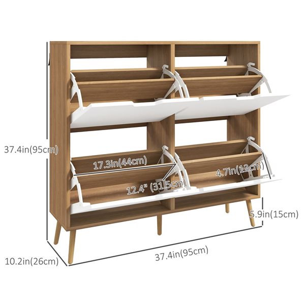 HOMCOM Shoe Cabinet for 14 Pairs of Shoes w/ 4 Flip Drawers and Adjustable Shelves - Natural