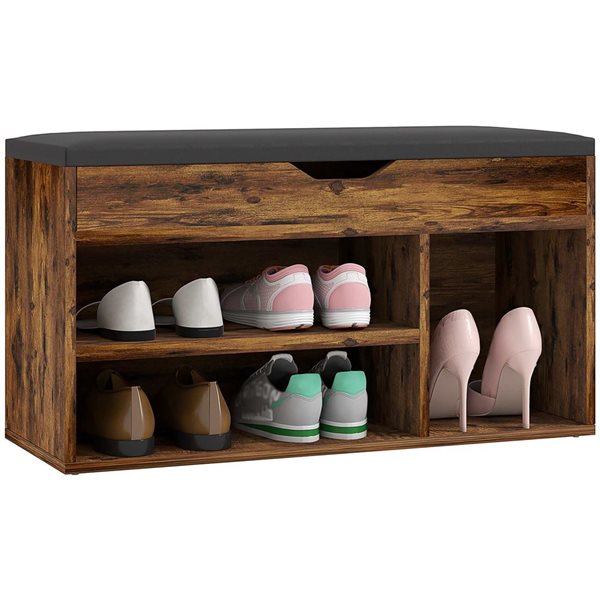Shoe Racks Rona HOMCOM Shoe Bench Entryway Rack for 7 Pairs w/ Padded Cushion - Rustic ...
