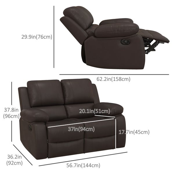 HOMCOM Reclining Loveseat in PU Leather - Brown