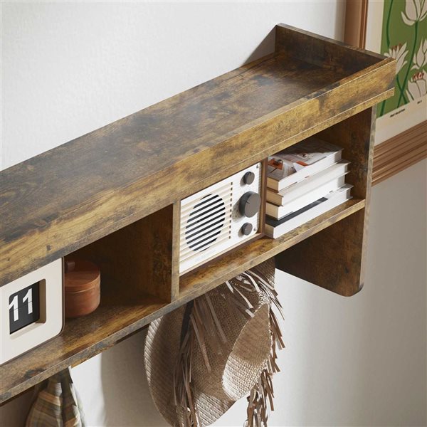 HOMCOM Coat Rack and Shoe Bench w/ 8 Storage Cubbies and Hooks - Rustic Brown