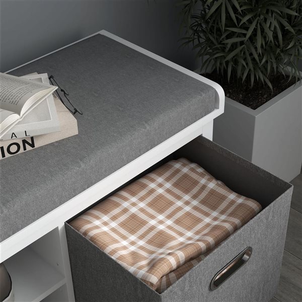HOMCOM 41.3 W x 13.8 D x 18.5-in H White Composite/Grey Cushion Organizer Shoe Bench w/ Fabric Drawers