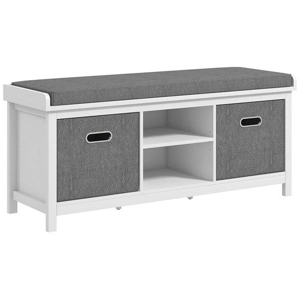 HOMCOM 41.3 W x 13.8 D x 18.5-in H White Composite/Grey Cushion Organizer Shoe Bench w/ Fabric Drawers