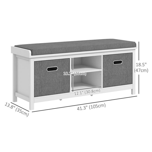 HOMCOM 41.3 W x 13.8 D x 18.5-in H White Composite/Grey Cushion Organizer Shoe Bench w/ Fabric Drawers