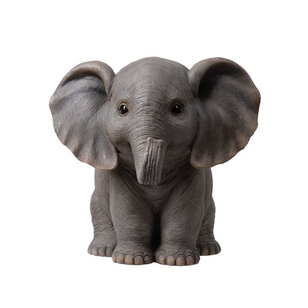 Hi-Line Gift Ltd. 7.01-in Sitting Baby Elephant with Trunk Up Garden Statue