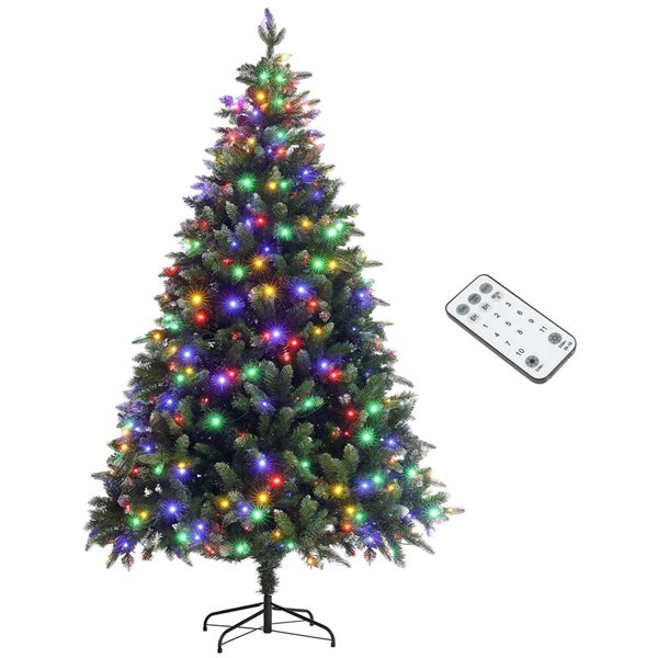 HOMCOM 7-ft H Green Prelit Full Artificial Christmas Tree w/ 450 Dual Colour LED Light - 1466 Tips
