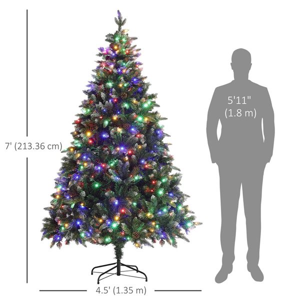 HOMCOM 7-ft H Green Prelit Full Artificial Christmas Tree w/ 450 Dual Colour LED Light - 1466 Tips