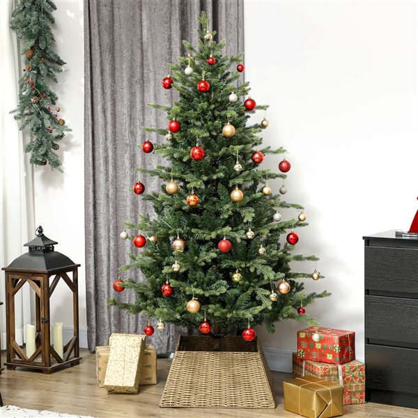 HOMCOM 21.7 W x 9.8-in H Brown Handwoven Plastic Rustic Christmas Tree Base Cover