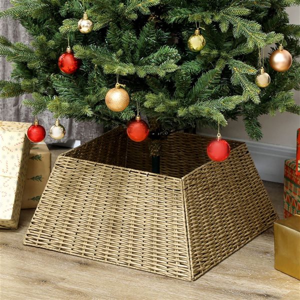HOMCOM 21.7 W x 9.8-in H Brown Handwoven Plastic Rustic Christmas Tree Base Cover