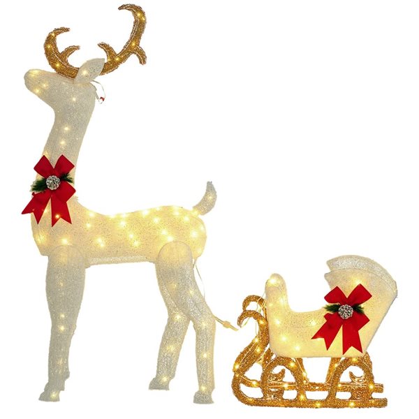 Renne Lumineux Noël Avec 137 LED Blanc Chaud - Décoration Extérieur Intérieur Jardin - Acier, étanche IP44 - Cerf, Biche, Faon