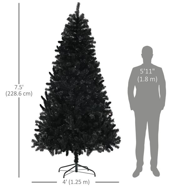 HOMCOM 7.5-ft H Black Full Artificial Christmas Tree w/ Steel Base - 1346 Tips