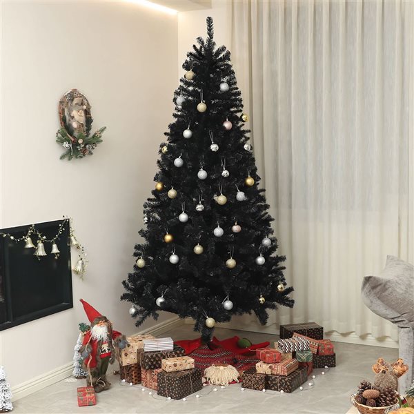 HOMCOM 7.5-ft H Black Full Artificial Christmas Tree w/ Steel Base - 1346 Tips
