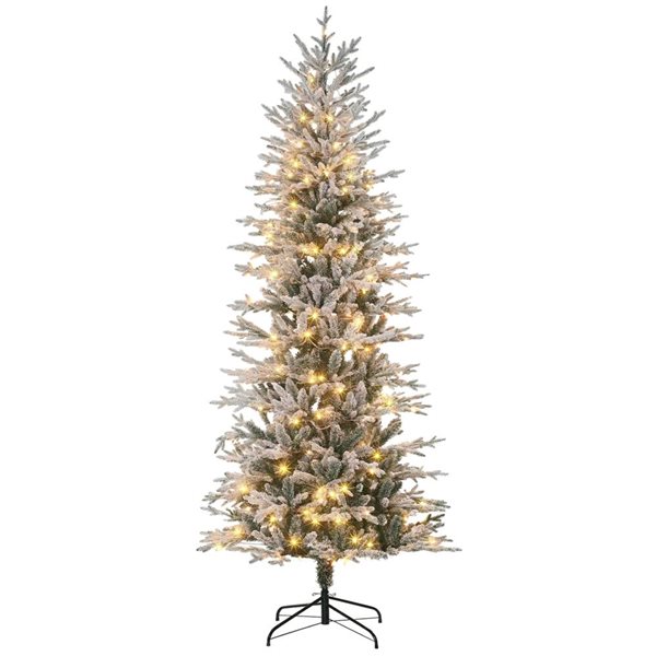 HOMCOM 7-ft H Green Snow-Flocked Arctic Fir Artificial Christmas Tree w/ 350 Clear Lights - 850 Tips