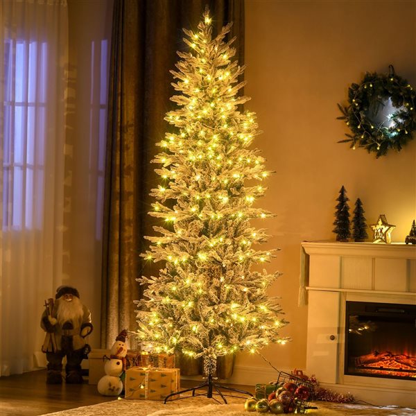HOMCOM 7-ft H Green Snow-Flocked Arctic Fir Artificial Christmas Tree w/ 350 Clear Lights - 850 Tips