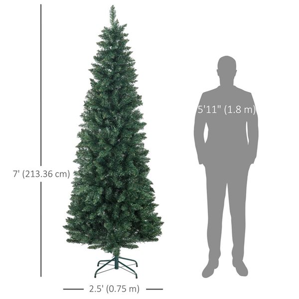 HOMCOM 7-ft H Green Pencil Artificial Christmas Tree w/ Steel Base - 687 Tips