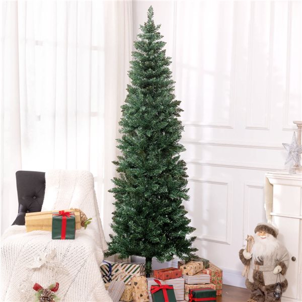 HOMCOM 7-ft H Green Pencil Artificial Christmas Tree w/ Steel Base - 687 Tips