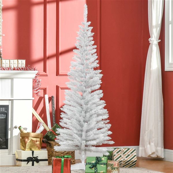 HOMCOM 5-ft H White Pencil Artirficial Christmas Tree w/ Realistic Branches - 294 Tips