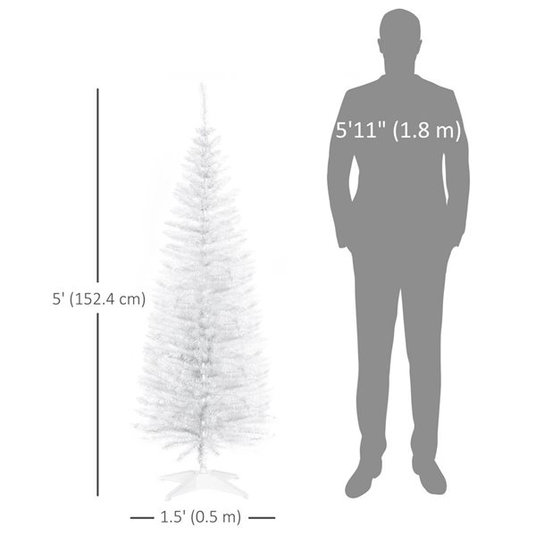 HOMCOM 5-ft H White Pencil Artirficial Christmas Tree w/ Realistic Branches - 294 Tips