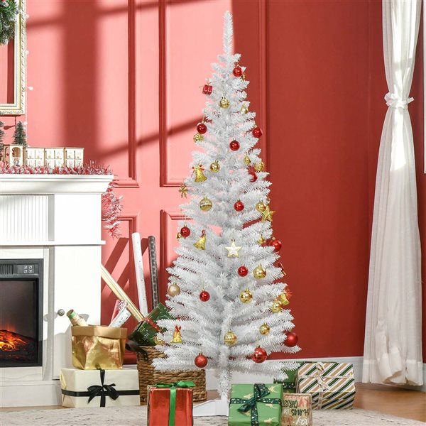 HOMCOM 5-ft H White Pencil Artirficial Christmas Tree w/ Realistic Branches - 294 Tips